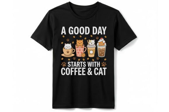 Good Day Starts with Coffee Cat T-Shirt Graphics for T-Shirt Designs