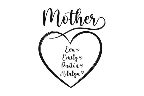 Mother Heart Kids Names Custom Design: A Versatile Graphic for T-Shirt and Branding Projects