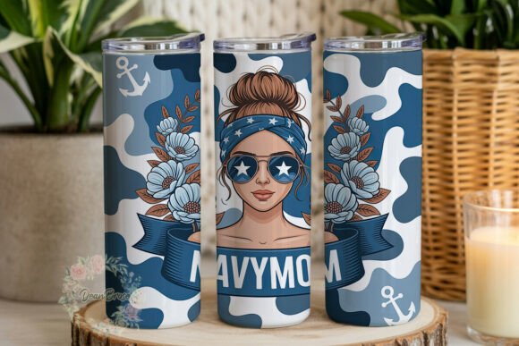 Patriotic Navy Mom Floral Camo Tumbler Graphics for Themed Design Projects