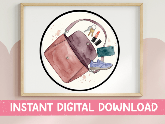 Spilled Handbag Essentials Watercolor Graphics and T-Shirt Designs